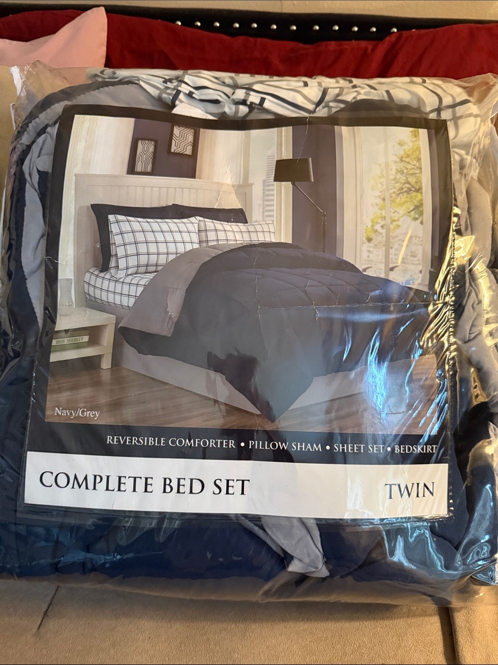 Sears Navy and Grey Reversible Comforter Complete Bed Set